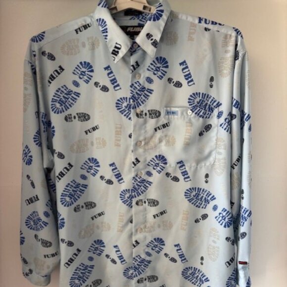 Fubu The Collection Shirt 3XL Blue Black Long Sleeve Retro Graphic Streetwear - Picture 1 of 10